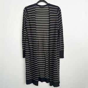 LAFAYETTE 148 New York Size S • Long Blue Silk Blend Stripe Cardigan Sweater.